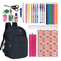 Kit Material Escolar Feminino Mochila Yepp Caderno Tilibra 10 Matérias + 30 itens