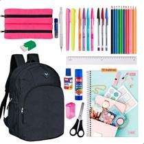 Kit Material Escolar Feminino Mochila Yepp Caderno Tilibra 10 Matérias + 30 itens