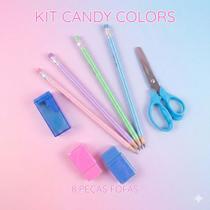 Kit Material Escolar Fofo 8 Pecas Lapis Pastel Tesoura Sem Ponta Apontador