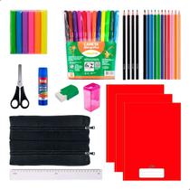 Kit Material Escolar Infantil Caderno Brochura Estojo Duplo Mais Itens