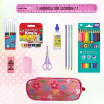 Kit Material Escolar Infantil Estojo Completo Lápis de Cor