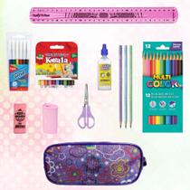 Kit Material Escolar Infantil Estojo Completo Lápis de Cor