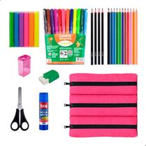Kit Material Escolar Infantil Estojo Triplo Mais Itens - Menino - Menina