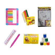 Kit Material Escolar Infantil Juvenil Matemática Ábaco Colorir Pintar Contar Brincar Desenho Guache