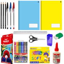 Kit Material Escolar Infantil Papelaria Caderno Caneta Lápis Kit Material Escolar Infantil Papelaria Caderno Caneta Lápis