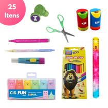 Kit Material Escolar Juvenil Adulto Fundamental Médio Kawaii Fofinho Colorido Pastel Feminino Menina