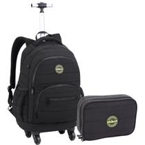 Kit Material Escolar Juvenil com Mochila de Rodinhas Alça Telescópica Reforçada Estojo Compartimento Triplo Design Masculino Kit Material Escolar Juvenil com Mochila de Rodinhas Alça Telescópica Reforçada Estojo Compartimento Triplo Design Masculino