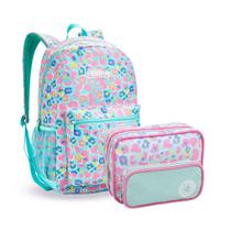 Kit Material Escolar Juvenil Estojo Organizador Mochila Grande com Bolso Frontal Oncinha Verde Rosa Kit Material Escolar Juvenil Estojo Organizador Mochila Grande com Bolso Frontal Oncinha Verde Rosa