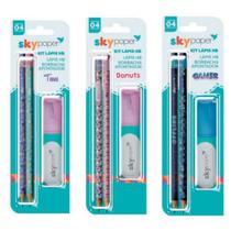 Kit Material Escolar Lápis Borracha e Apontador Menino e Menina Sky Paper Kit Material Escolar Lápis Borracha e Apontador Menino e Menina Sky Paper