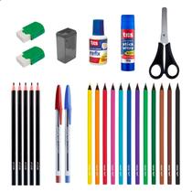 Kit Material Escolar Lapis Cor Canetas Lapis Borracha Corretivo + Itens