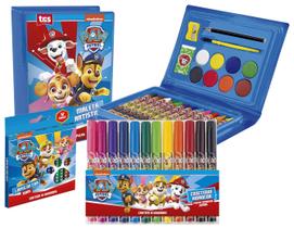 Kit Material Escolar Maleta De Pintura Artística Patrulha Canina 24 Peças Infantil Canetinha Hidrocor Lápis De Cor Tris