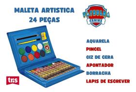 Kit Material Escolar Maleta De Pintura Artística Patrulha Canina 24 Peças Infantil Canetinha Hidrocor Lápis De Cor Tris