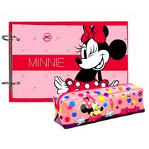 Kit Material Escolar Mini Fichário Minnie + Refil c/ 80 Folhas + Estojo Minnie Kit Material Escolar Mini Fichário Minnie + Refil c/ 80 Folhas + Estojo Minnie