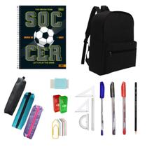 Kit Material Escolar Mochila Básica Preta Juvenil Adulto Fundamental Médio Faculdade Masculino Curso