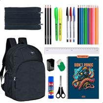 Kit Material Escolar Mochila Caderno 10 Materias 160fls Estojo Duplo+ Itens