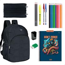 Kit Material Escolar Mochila Caderno 10 Matérias Estojo Duplo + Itens