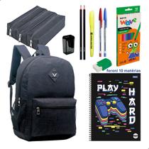 Kit Material Escolar Mochila Caderno 10 Matérias Estojo Triplo + Itens