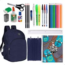 Kit Material Escolar Mochila Caderno Estojo Completo - - Azul