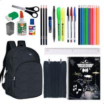 Kit Material Escolar Mochila Caderno Estojo Completo - - Preto