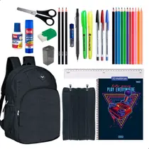 Kit Material Escolar Mochila Caderno Estojo Completo - Preto