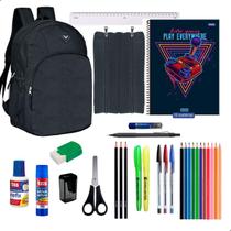 Kit Material Escolar Mochila Cadernos 15 Matérias + Itens Masculino