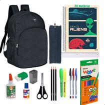 Kit Material Escolar Mochila Cadernos 20 Matérias + Itens Masculino