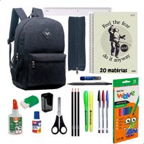 Kit Material Escolar Mochila Cadernos 20 Matérias + Itens Masculino