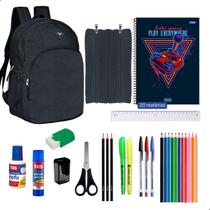 Kit Material Escolar Mochila Cadernos 20 Matérias + Itens Masculino - Menino - Menino
