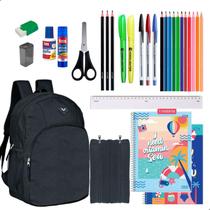 Kit Material Escolar Mochila Estojo 2 Cadernos 1 Materia + Itens Feminino