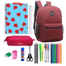 Kit Material Escolar Mochila Estojo Caderno Lapis Cola Caneta Feminino -