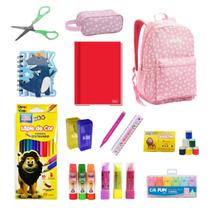 Kit Material Escolar Mochila Estojo Estampado Infantil Juvenil Fundamental Rosa Fofo Menina Fenimino