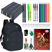 Kit Material Escolar Mochila Yepp Caderno 10 Materias 200 Folhas Estojo Triplo + Itens X-Power