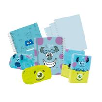 Kit Material Escolar Monstros S.A Disney Estojo Pelúcia 2 Cadernos Anotações Smart A4 e Refil Folhas