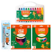 Kit Material Escolar Papelaria Giz De Cera Gel Canetinha Lapis de Cor 24 Cores - Leo e Leo Kit Material Escolar Papelaria Giz De Cera Gel Canetinha Lapis de Cor 24 Cores - Leo e Leo