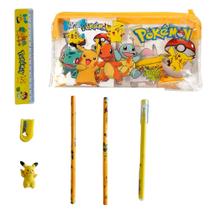 Kit Material Escolar Pikachu Pokemon 7 Peças Itens Básicos
