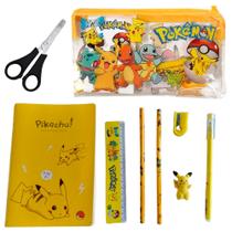 Kit Material Escolar Pikachu Pokemon 9 Peças Itens Básicos