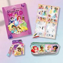 Kit Material Escolar Princesas Disney Diário Magnético Estojo Rolo de Adesivos Frozen Colorir Menina