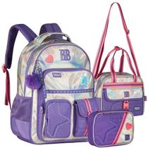 Kit Material Escolar RB Rebecca Bonbon Mochila de Costas Lancheira Térmica Estojo Feminina Design Estiloso Juvenil Compartimentos