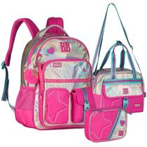 Kit Material Escolar RB Rebecca Bonbon Mochila de Costas Lancheira Térmica Estojo Feminina Design Estiloso Juvenil Compartimentos