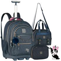 Kit Material Escolar Rebecca Bonbon Mochila de Rodinha Lancheira Térmica Estojo Fashion Juvenil Menina Feminino Volta às Aulas Confortável Resistente