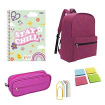Kit Material Escolar Rosa Fofo Mochila Minimalista Estojo 2 Divisórias Fundamental Médio Faculdade Kit Material Escolar Rosa Fofo Mochila Minimalista Estojo 2 Divisórias Fundamental Médio Faculdade