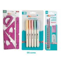 Kit Material Escolar Sky Paper Com Kit 5 Marca Texto+2 Lápis+Borracha+Apontador+Kit De Regua Kit Material Escolar Sky Paper Com Kit 5 Marca Texto+2 Lápis+Borracha+Apontador+Kit De Regua