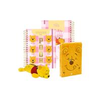 Kit Material Escolar Ursinho Pooh 1 Estojo Pelúcia e Caderno Smart e Anotações Fluffly Volta as Aula