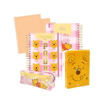 Kit Material Escolar Ursinho Pooh com 1 Estojo Grande 2 Cadernos e Refil Universitário Anotações Top