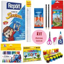 Kit Material Escolar Volta as Aulas 11 Itens Ensino Fundamental Educação Infantil Faber Acrilex Mercur Compactor Report