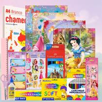 Kit Material Escolar Volta As Aulas 62 peças Completo Princesas Disney Ideal para Ensino Fundamental
