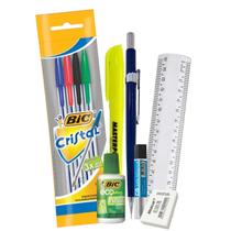 Kit Material Escolar Volta as Aulas Escrita 10 itens Caneta Borracha Lapiseira Grafite Corretivo Marca-Texto Régua Kit Material Escolar Volta as Aulas Escrita 10 itens Caneta Borracha Lapiseira Grafite Corretivo Marca-Texto Régua