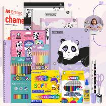 Kit Material Escolar Volta As Aulas Infantil 71pcs Ursinho Panda Ensino Fundamental Infantil Faber Acrilex Chamequinho