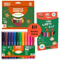 Kit Material Escolar Volta as Aulas Infantil Massa de Modelar Lápis de Cor e Canetinha Hidro Big Educação Fundamental Kit Material Escolar Volta as Aulas Infantil Massa de Modelar Lápis de Cor e Canetinha Hidro Big Educação Fundamental