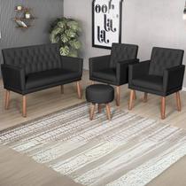 Kit material sintético Sofá 1 Namoradeira 2 Poltronas com Puff Capitone para Sala de Estar clinica 4 lugares resistente para sala pequena